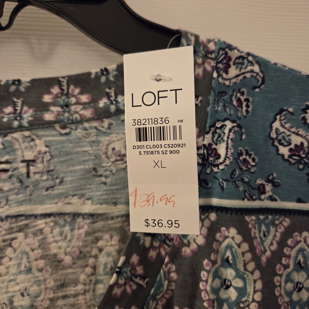 Loft sz XL floral geo print short slv t-shirt NWT boho casual garden spring - Picture 3 of 11